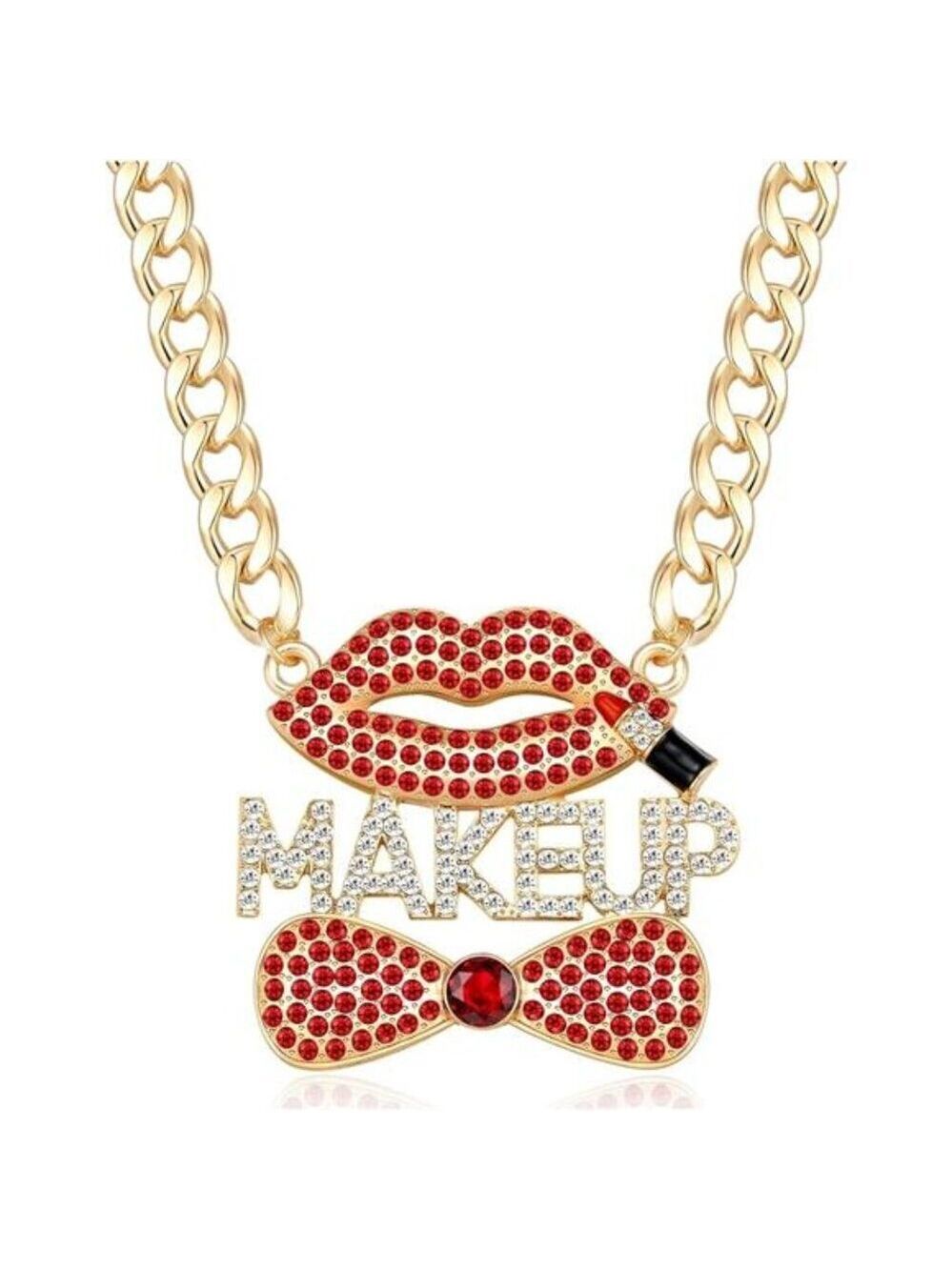 Women's Gold Crystal MAKEUP Lips Pendant Necklace Hip Hop Chunky Choker Chain